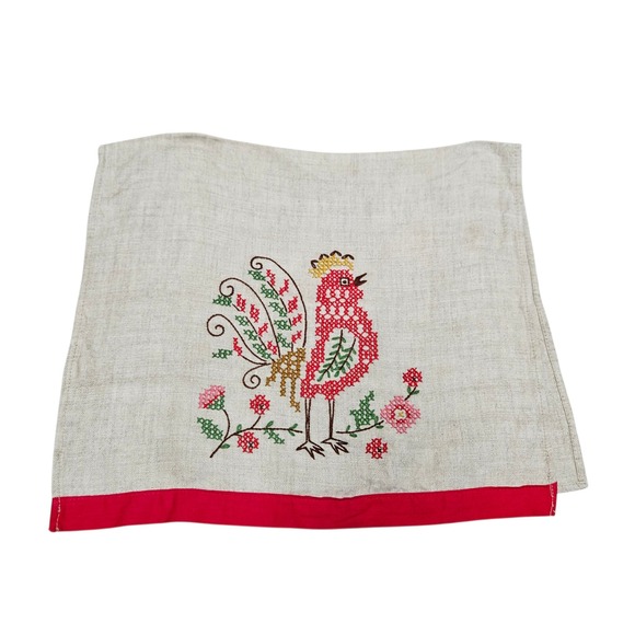 Vintage  Embroidered Rooster‎ Linen Kitchen Towel Farmhouse Cottagecore Country - Picture 1 of 7